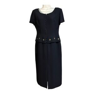 Donna Morgan Petites Black Beaded Waist Short Sleeve Sheath Dress Size 10 Vtg‎